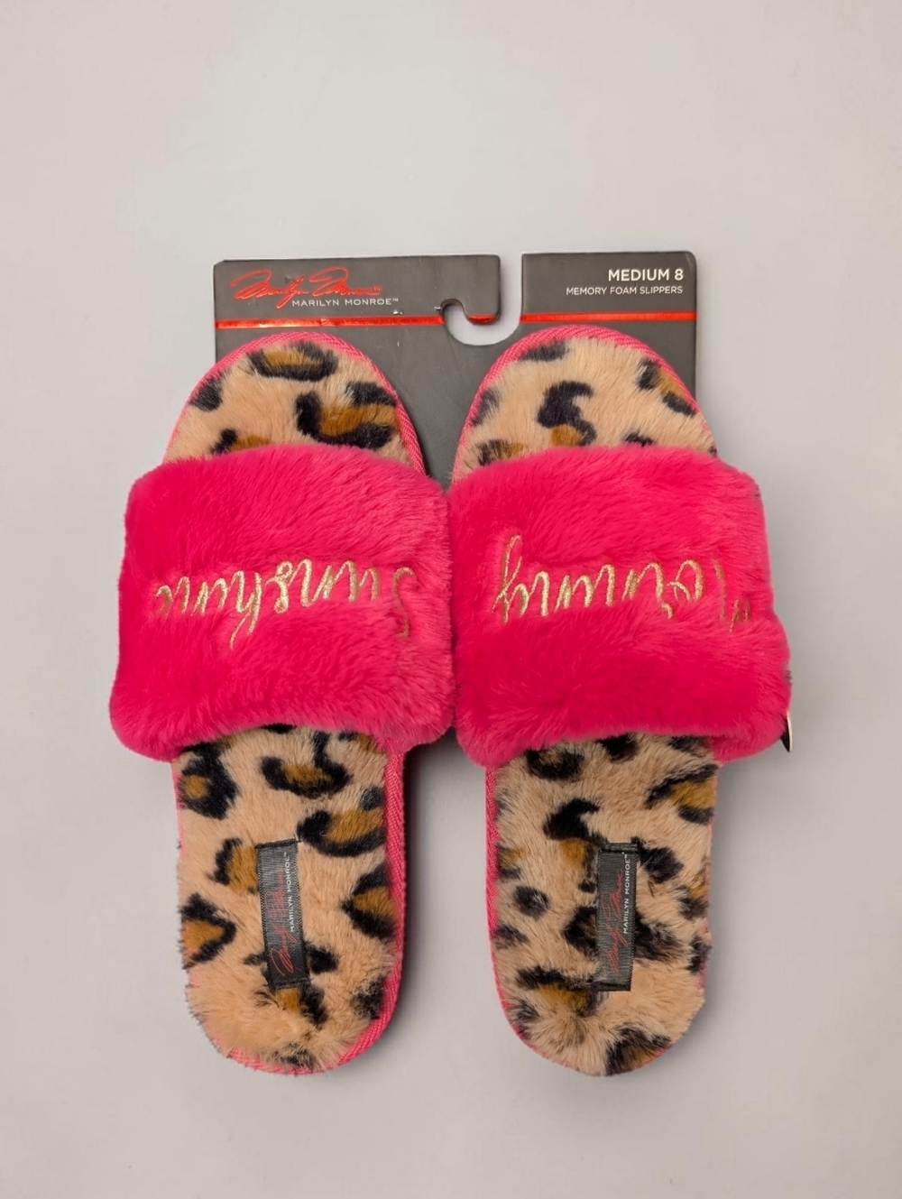 Marilyn Monroe Hot Pink Furry Leopard Morning Sunshine Slippers